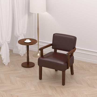 Accent Chair, PU Leather Living Room Chairs Oversized with Soft Seat and Armrests, Armchair for Bedroom, Dinning, Reading, Waiting Rooms (Leather Cherry)