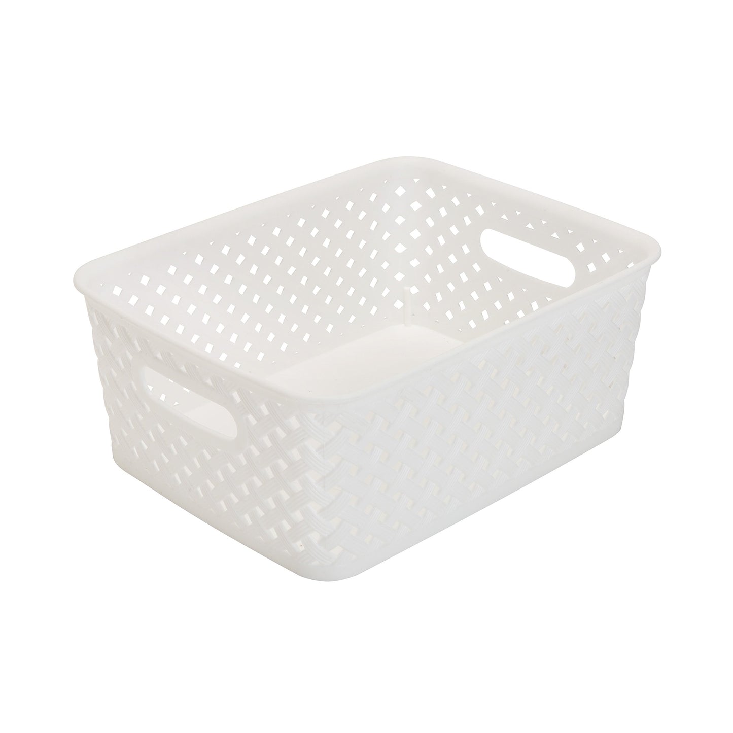 Simplify Small Resin Wicker Tote | Storage Bin | Plastic Organizer | Carrying Handles | Bathroom |