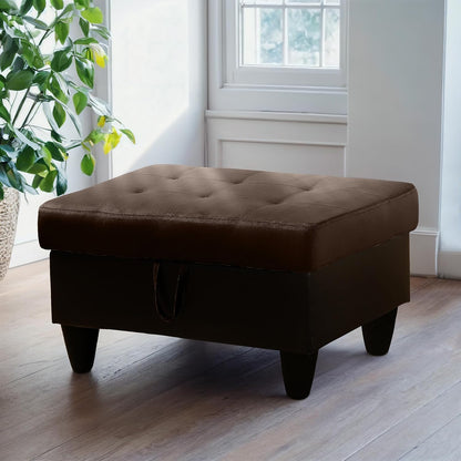 Ottoman Rectangular Storage Ottoman Bench, Flannel Footrest Stool Footstool with Lid for Living Room, Bedroom, Entryway, Dark Brown&Black, 35"x23.5"x17.5"