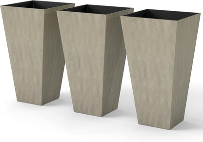 Outsunny Tall Planters for Outdoor Plants Set of 3, 28 in Taper Planters with Drainage Holes, Indoor Grande Plant Pots, Front Porch Decor, Grey