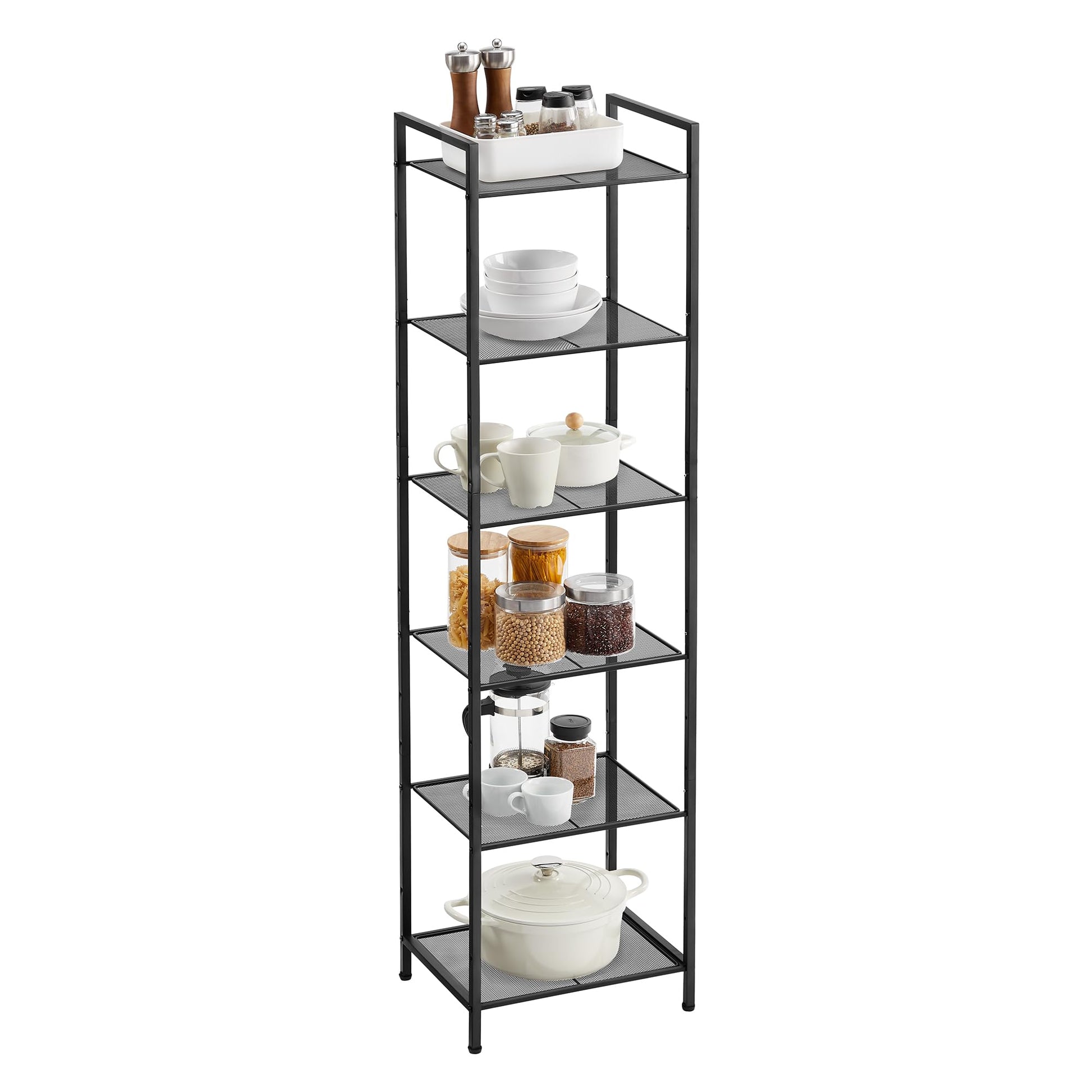 SONGMICS 6-Tier Storage Rack, Bathroom Shelf, Extendable Plant Stand with Adjustable Shelf, for