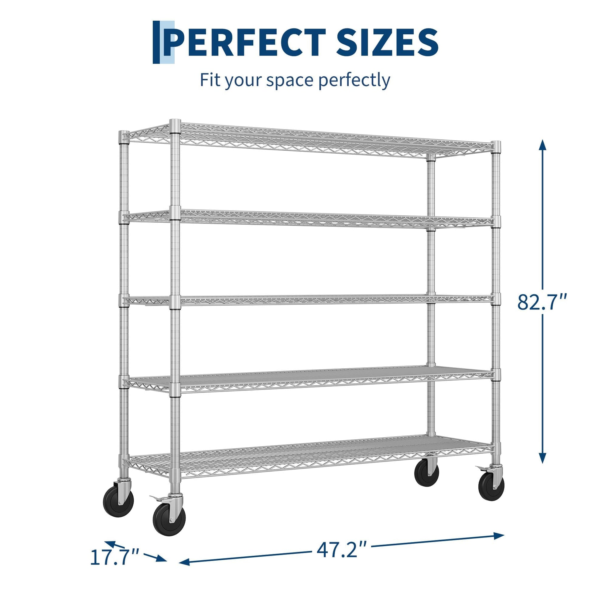 Garvee 82"H Storage Shelves with Wheels, NSF Wire Shelving Rack for Kitchen