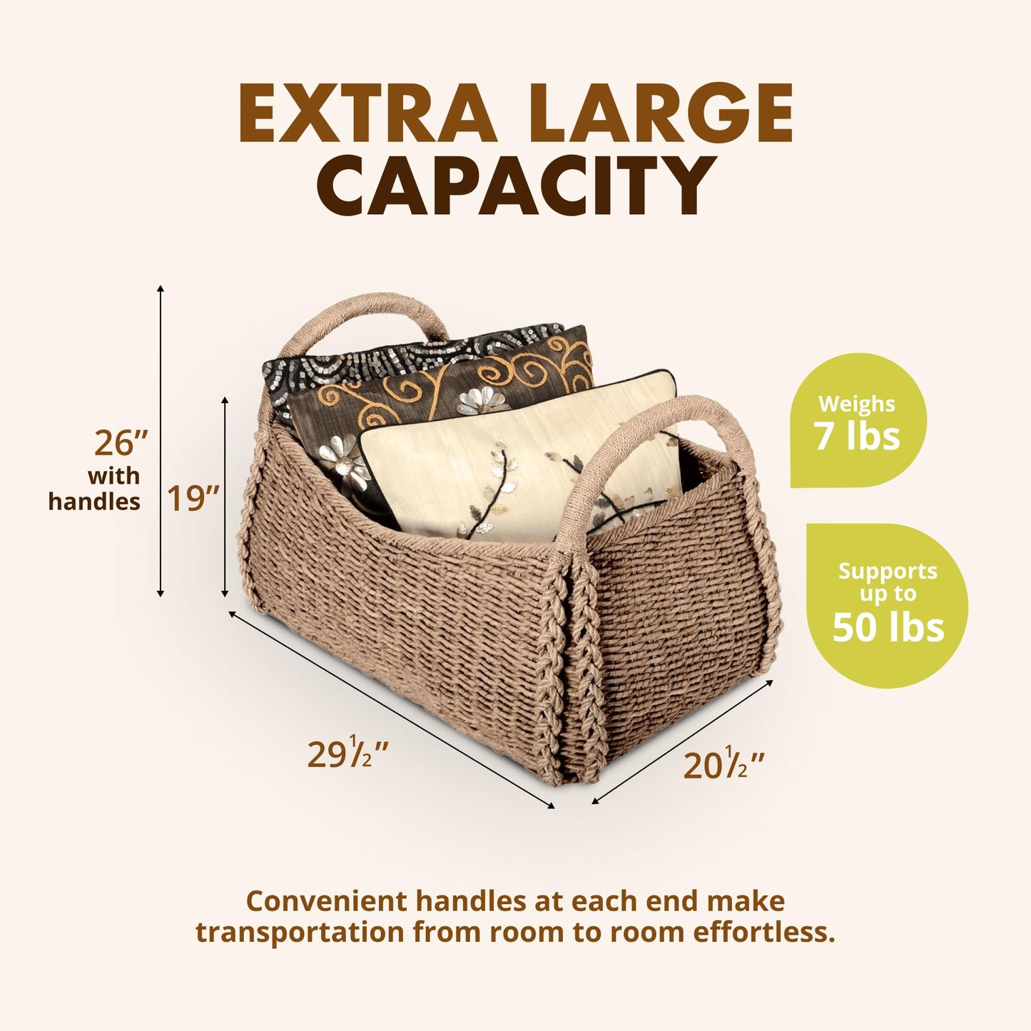 KOUBOO XL Seagrass Basket, Handmade, Living Room, Blankets, Toy Bin, Extra Storage, Decorative