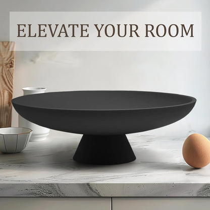 Large Decorative Bowl, Modern Resin Pedestal Bowl for Home Decor, Stylish Fruit Bowl for Kitchen Counter, Chic Key Holder for Entry Table, Matte Black
