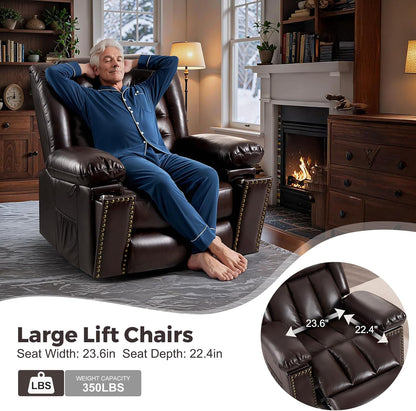 Electric Power Lift Recliner Chair for Elderly with Heat & Massage, Breathable Leather Large Reclining Chairs w/2 Concealed Cup Holders for Seniors Home Living Room,Set of 2,Brown