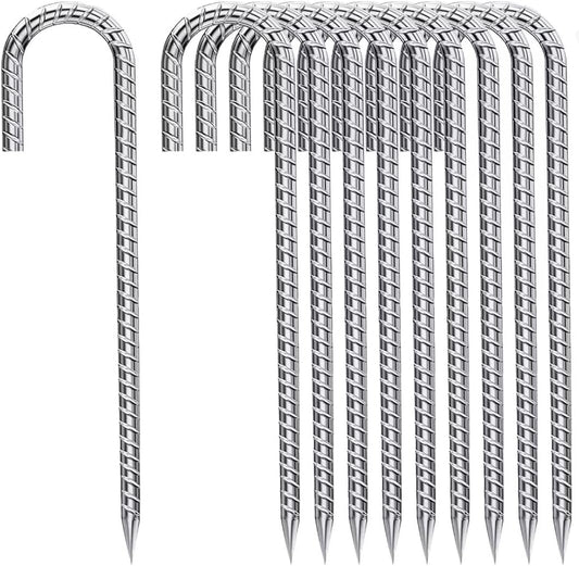 Rebar-Stakes-12-Inch, Ground Stakes Heavy Duty J-Hook Galvanized Anti-Rust Heavy Duty Ground