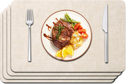 Maxpearl Faux Leather Placemats Set of 4 - Waterproof - Wipe Clean - Heat Resistant - Anti Slip Dining Table Place Mats, Suitable for Indoor & Outdoor Use, 17’’×12’’, Beige