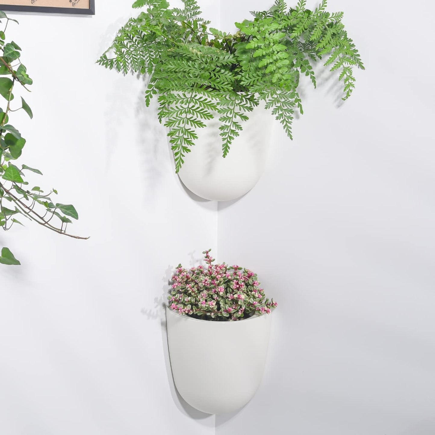 Sungmor Wall Hanging Corner Planters, 4PC White Wall Mounted Flower Pots, Self Watering Wall Planter for Indoor Plants, Right Angle Corner Hanging Pot, Great for Balcony Home Office Bar Corner Decór