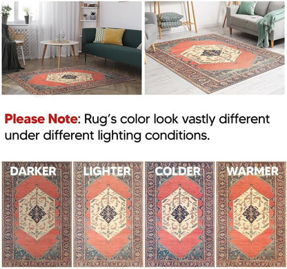 Keen Home Design 9x12 Rug - Machine Washable Area Rug with Non-Slip Backing, Ideal for Living Room, Dining Room, Bedroom - Vintage, Easy Clean, Durable, Low Pile Rug - (9' x 12')