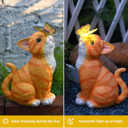 Cat Garden Figurines Outdoor Decor Solar Statue with LED Lights for Patio Lawn Yard Art Decoration Housewarming Garden Gift