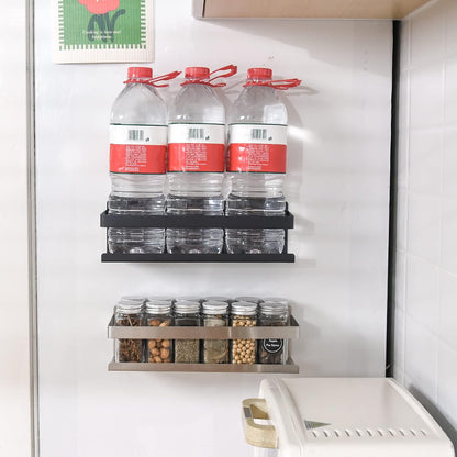 Magnetic Spice Rack for Refrigerator Spice Organizer, Strong Magnetic Shelf with 2 Removable Hooks Space Saver for Refrigerator and Microwave Oven, Metal Fridge Shelf(1 pack Silver)