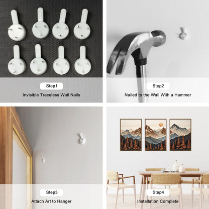 HLNIUC Large Boho Mountain Framed Canvas Wall Art Set,Woodcut Style Mountain Wall Decor,Vintage Forest Pine tree Art Prints,Nature Sunrise Landscape Wall Painting for Living Room,Bedroom - 16”x24”x3