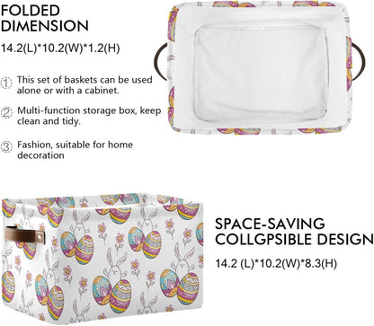 susiyo Easter Storage Basket with Handles, Cute Easter Rabbit Egg Large Foldable Fabric Collapsible Storage Bins Organizer Bag for Storage 2PACK