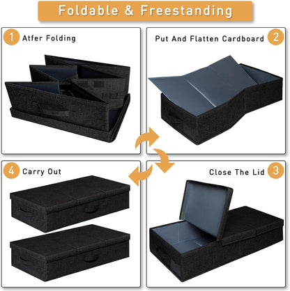 punemi Under The Bed Storage Containers 3 Pack, 6 Inch Tall Stackable Underbed Storage Bins With Handles, Closet Organizers and Storage Bins, Large Under Clothes Drawer Organizers Box For Crib, Black