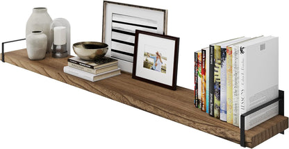 Wallniture Toledo 60 inch Floating Shelf with Heavy Duty Bookend Brackets, Wooden Shelves for Wall, 1pc, Burnt Finish