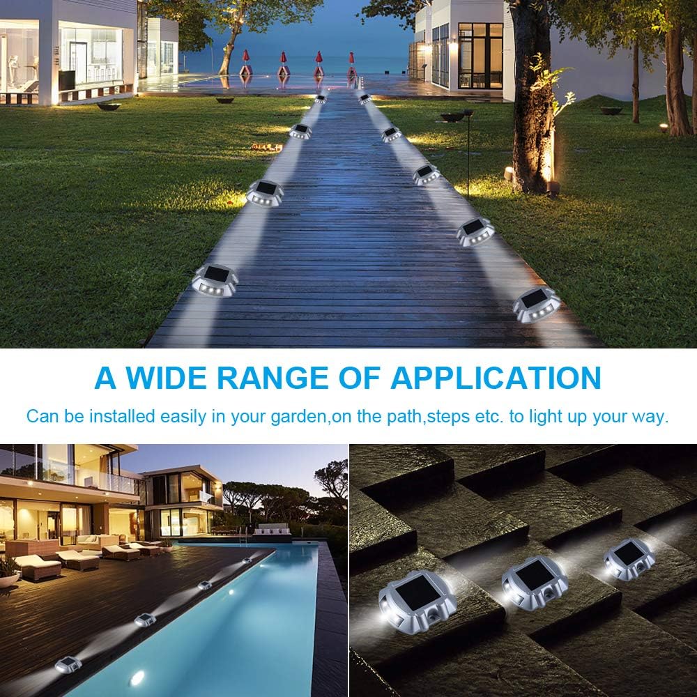 VOLISUN Solar Deck Lights, 20-Pack Led IP67 Waterproof Outdoor Warning Step Lights for Driveway, Sidewalk, Garden Pathway, Yard (White)