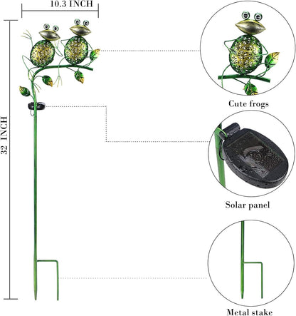 Afirst Solar Lights Outdoor Decorative Metal Sitting Frogs Hollow Out White LED Metal Waterproof Garden Stake Lights for Walkway Pathway Lawn Patio Yard Decorations