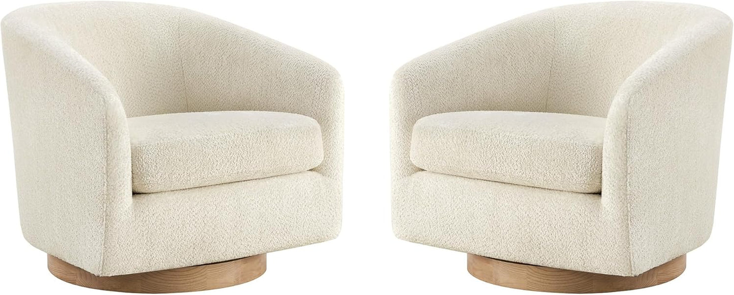 CHITA Swivel Accent Chair Set of 2, FSC Certified Upholstered Fabric Barrel Chair for Living Room, Fully Assembled, Cream