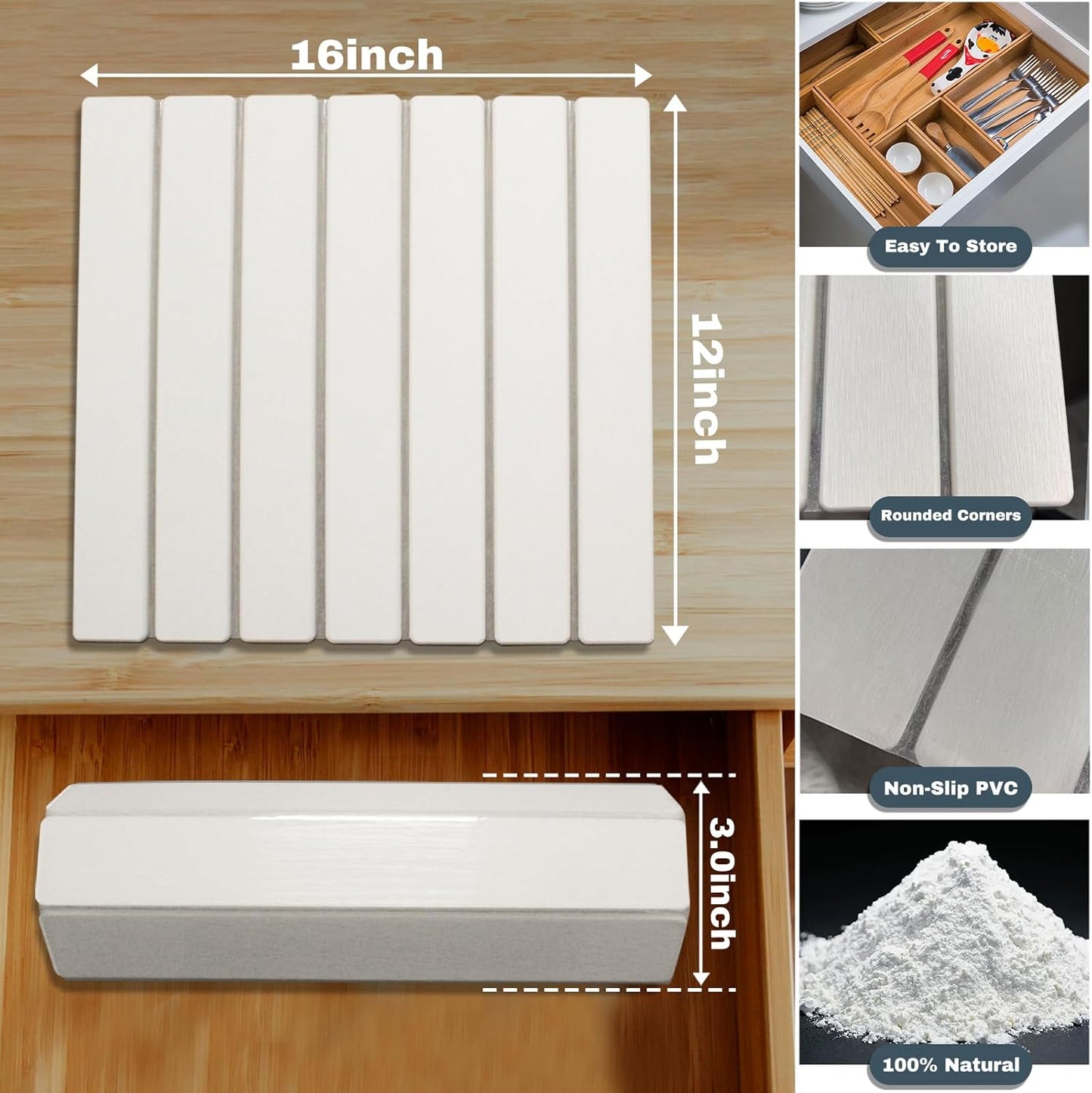 Large Stone Dish Drying Mats for Kitchen Counter, Quick Dry Absorbent Collapsible Dish Drying Mat,Diatomaceous Earth Mats for Dishes Bottles Cups,Match Any Countertop,White 16 * 12inch