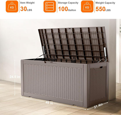 Vixzen 100 Gallon Waterproof Deck Box – Outdoor Storage Organizer for Patio & Garden,Grey