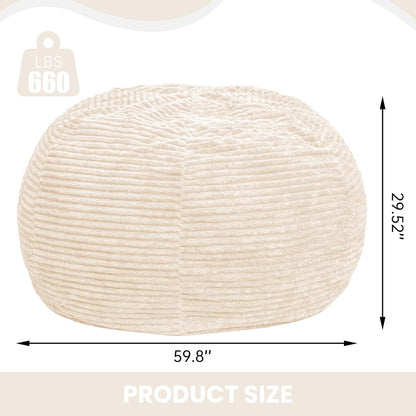 Large Bean Bag Chair, 6FT Giant Beanbag Chairs with Memory Foam Filled, Bean Bag Chairs for Adults, Ultra Soft Lazy Sofa for Living Room Bedroom (White)