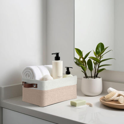 DECOMOMO Small Storage Basket, Closet Storage Bins, Baskets for Organizing Shelves (Beige & White, Small - 6 Pack)