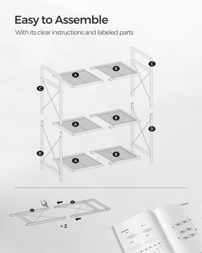 SONGMICS 3-Tier Metal Storage Rack with Wheels, Mesh Shelving Unit with X Side Frames, 31.5-Inch