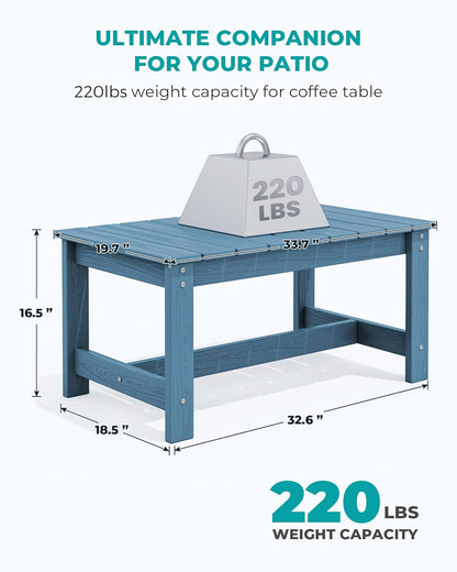 SERWALL Rectangle Outdoor Coffee Table, HDPE Patio Coffee Table, Navy