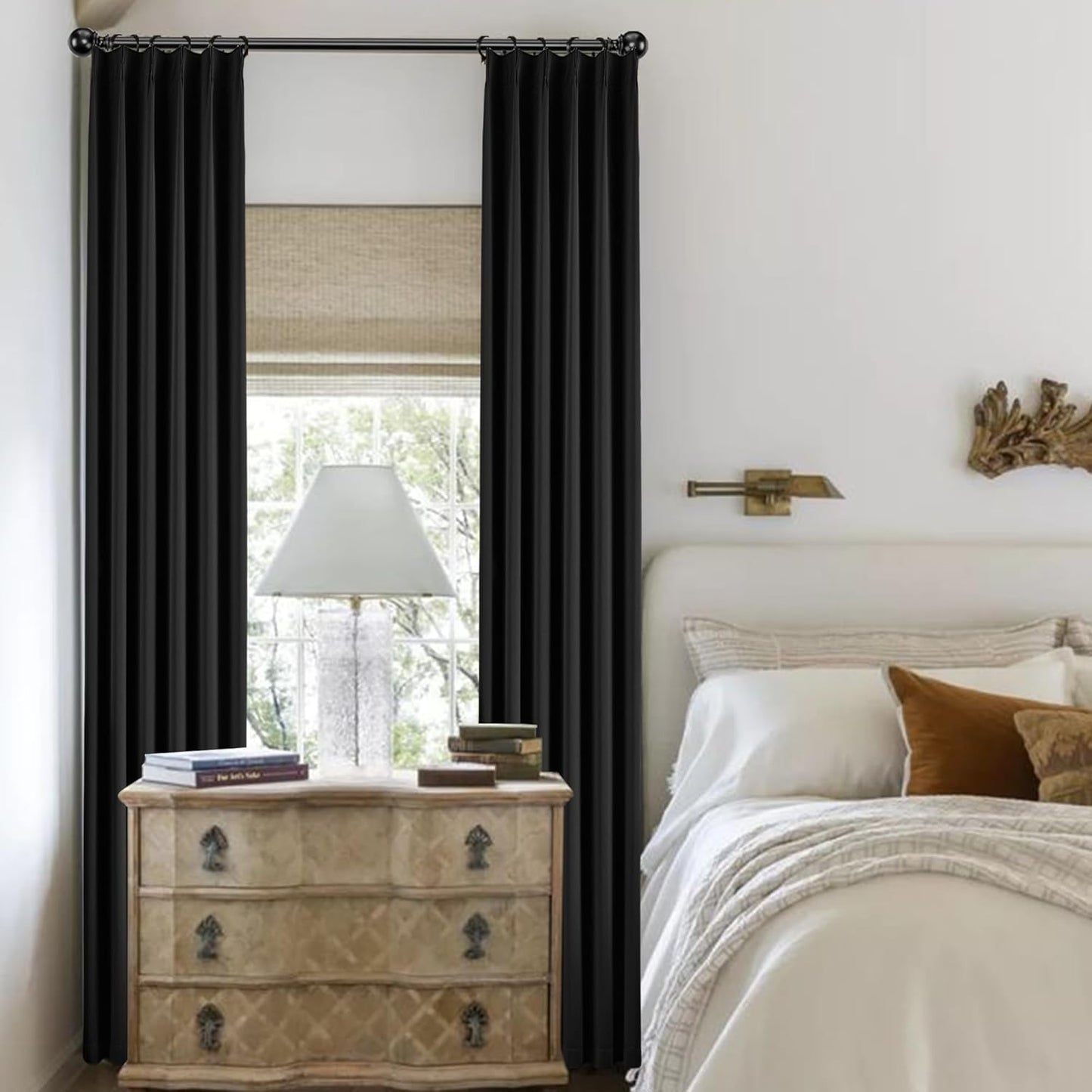 KangBang Black Out Curtain Panels 96 Inches Long for Living Room, Soundproof Thermal Insulated Long Black Solid Curtains/Drapes for Sliding Patio Door Basement, Elegant Modern Decor 2 Panels,40Wx96L