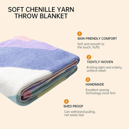 Soft Chenille Yarn Throw 36"x48", Handmade Knit Throw Blanket, for use in All Seasons, Soft Cozy Warm Knitted Blanket for Bed Sofa, Couch Chair, Living Room(1.37Ib)