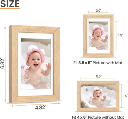 upsimples 4x6 Picture Frame, Natural Solid Wooden Picture Frames, Display 3.5x5 with Mat or 4 x 6 Without Mat, Wall or Tabletop, 1 Pack, Natural