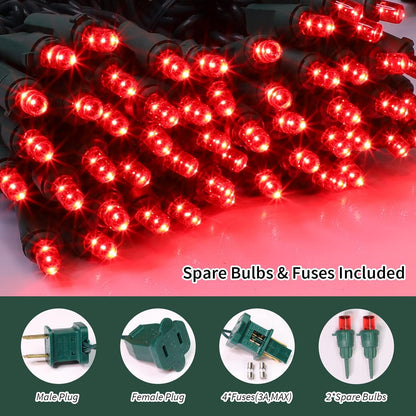 Red Wide Angle LED Christmas Lights, 64.8 Ft 300 Count, Pack of 3 Strands 21.9 Ft 100 Lights UL Certified Commercial Grade Green Wire 5mm Holiday String Light
