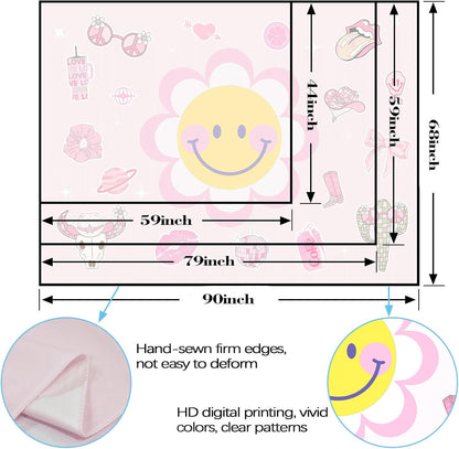 Lunerfex Y2K Tapestry Pink Sun Wall Tapestry, Cute Tapestries for Bedroom Funny Tapestries Wall Hanging for Bedroom Living Room Decor Pink-7 44"x60"