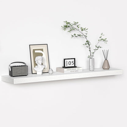 Floating Shelves - 10.3 Inch Deep Wall Shelf for Decor & Storage - Wall Mounted Display Shelving with Invisible Heavy-Duty Metal Bracket - 48" W x 10.3" D x 1.8" H - Set of 1 - Rustic White