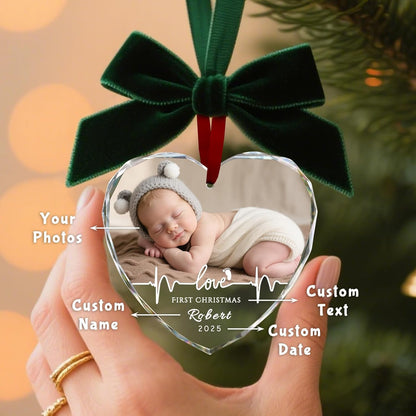Custom Christmas Ornament Glass-Personalized Christmas Ornaments with Photo/Name/Date/Text,Wedding Christmas Birthday Baby Gifts (Color 4)