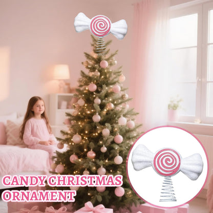 Retisee 9.8 in Large Pastel Candy Christmas Tree Topper Pink Candy Swirl Treetop Pink Pastel Candycane Christmas Ornaments for Xmas New Year Birthday Party Tree Decorations