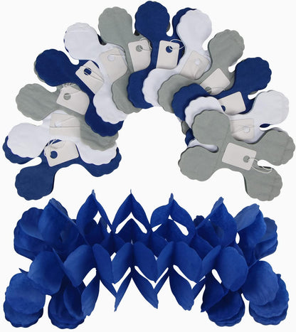 Navy-Blue White-Silver Party-Decorations Streamers Garland - 12pcs Royal Graduation 2025 4-Leaf Clover Paper Streamer Men Boy Birthday Wedding Bridal Shower Flower Banners Fathers Day Decor Ouruola