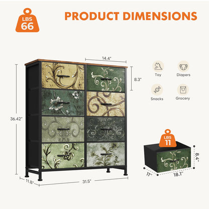 Sweetcrispy 8 Drawer Fabric Dresser, Tall Storage Tower for Bedroom