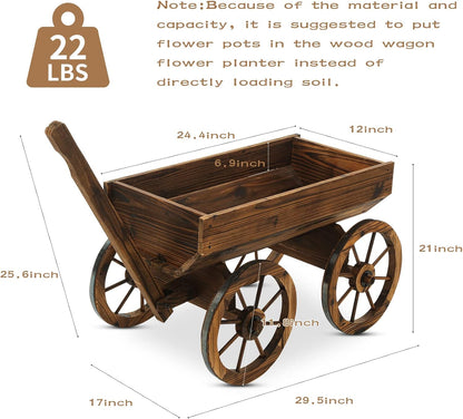 Garden Wooden Decor Rustic Flower Pot,Planters Wagon Indoor Outdoor Backyard Balcony Decor,for Outside Garden Decor Wheelbarrow Planter for Patio (Wooden Wagon)