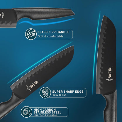 Zhang Xiao Quan Since 1628 15-Piece Kitchen Knife Block Set with Sharpening Steel Knive Set Ergonomic Handle Dishwasher Safe(Black)