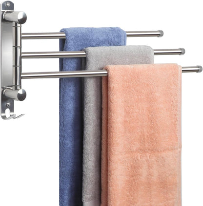 Bathroom Towel Rack JSVER 3 Arms Extended Towel Holder, Swivel Towel Bar, SUS304 Stainless Steel Space Saving Towel Racks for Bathroom, Kitchen