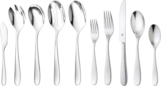 Silverware Set for 8 with Serving Utensils, 18/10 Stainless Steel Flatware, Mirror Finish, Dishwasher Safe, Heavy-Duty Cutlery, Built to Last (45-Piece Including a Serving Set, Fidenza)