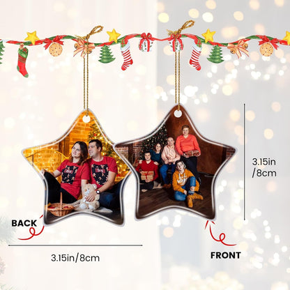 Personalized Christmas Ornaments 2024 Customized with Photo Text Ornament Keepsake Pet First Christmas Ornament Bulk Custom Ceramic Xmas Tree Decorations, Star