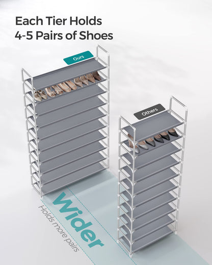 SONGMICS Shoe Rack, 10-Tier Shoe Shelf, Shoe Storage Organizer, 11 x 37 x 68.9 Inches, Metal Frame
