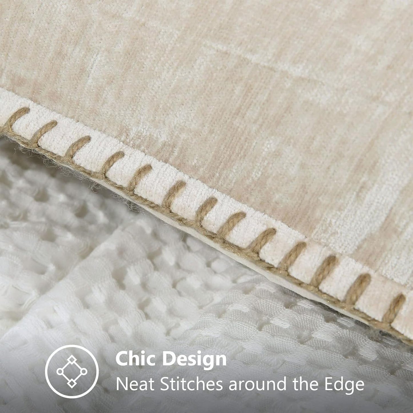 decorUhome Chenille Soft Throw Pillow Covers 24x24 Set of 2, Farmhouse Velvet Neutral Decorative Euro Pillow Covers with Stitched Edge for Couch Sofa Bed Home Decor, Beige