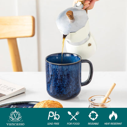 vancasso STARRY Coffee Mugs Set, 16 oz Ceramic Coffee Cups for Americano Hot Tea Iced Coffee Cold Brew Cocoa Milk Stoneware Mugs Set of 6, Dishwasher & Microwave Safe, Blue