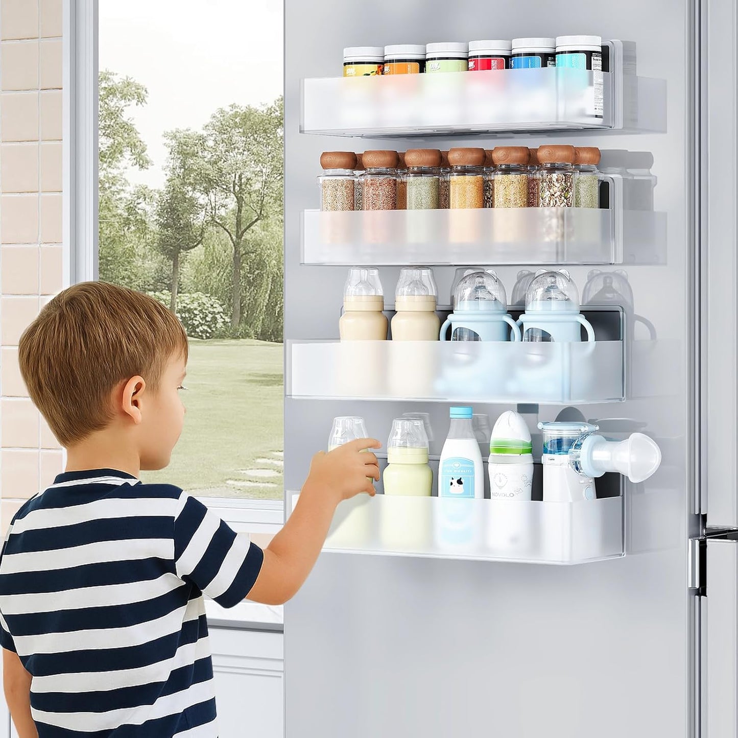 Magnetic Spice Rack for Refrigerator, Kitchen Organizer and Storage Shelf, Clear(2 Pack)