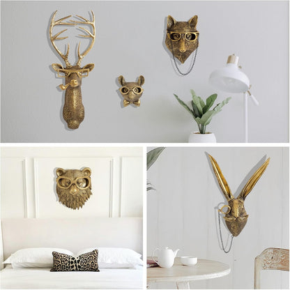 GUASDIE Animal Heads Wall Decor, Faux Deer Head Mount, Animal Sculptures Wall Decor, Resin Animal Head Wall Hanging Decoration for Living Room Bedroom Kitchen Gift,5pcs, 1587574779-65291236