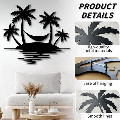 Palm Tree Metal Wall Decor,Palm Tree Outdoor Wall Art,Tropical Palm Tree Wall Decorations for Living Room,Outdoor Wall Decorations for House(31"×28",White)