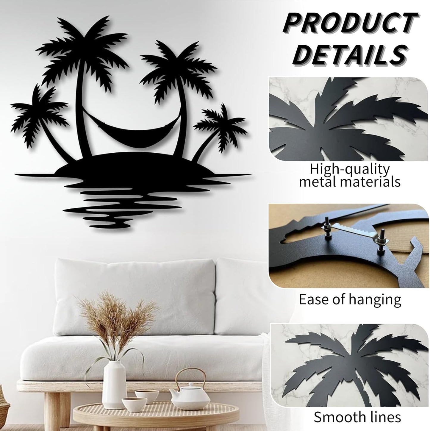 Palm Tree Metal Wall Decor,Palm Tree Outdoor Wall Art,Tropical Palm Tree Wall Decorations for Living Room,Outdoor Wall Decorations for House(28"×24",Black)